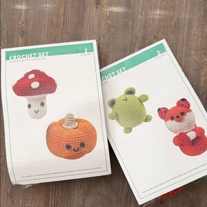 2 Crochet Sets- Pumpkin, Mushroom, Turtle, and Fox